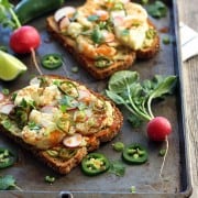 Spicy Avocado Cauliflower Toasts. Make lunchtime exciting with these crispy, creamy, hot and spicy veggie topped toasts. Enjoy one and share the other with your favorite jalapeno loving friend.