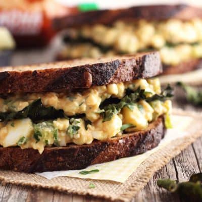 Sriracha Egg Salad Sandwich (With Garlic Kale Chips)