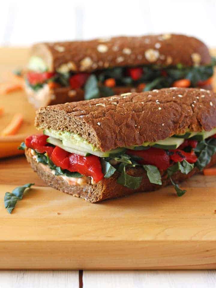Roasted Red Pepper, Carrot and Hummus Sandwich