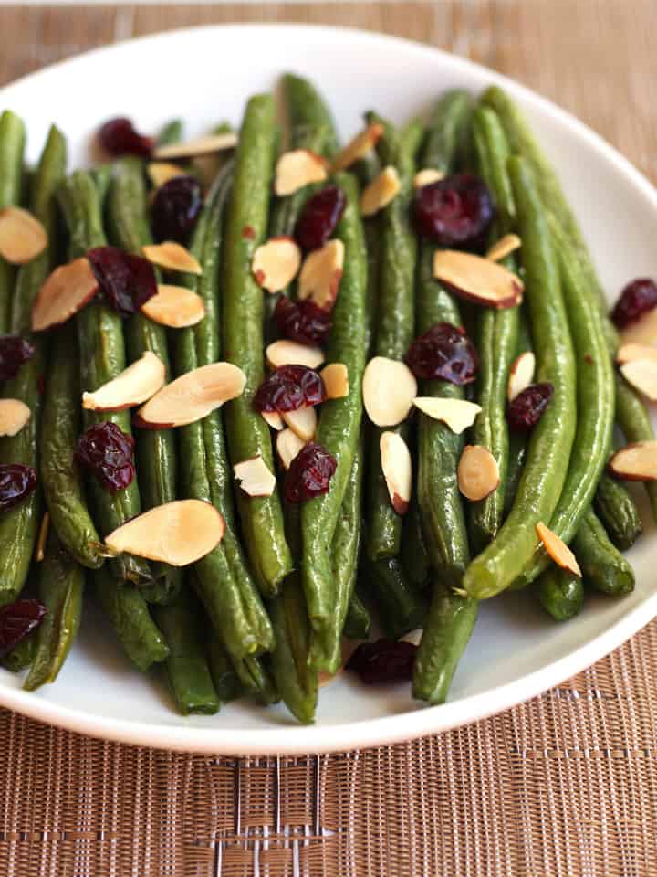 Holiday Toaster Oven Roasted Green Beans (With Cranberries & Almonds)