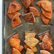 Baked Pita Chips. A healthy snack treat and great potato chip alternative. Try one of our six awesome flavor combinations: Sriracha Lime, Sesame Soy, Coconut Curry, Maple Cinnamon, Za’atar or Garlic Chipotle. Less than 15 minutes for a small batch of specialty baked homemade pita chips.