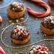 Quick and easy cookies you can make in your toaster oven. Just one bowl, eight ingredients including a melted chocolate glaze and crushed candy cane topping! The whole crispy buttery batch is ready for eating or gifting in less than an hour.