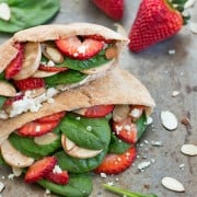 Strawberry Spinach Pita Pockets. The tangy-sweet flavor of your favorite spring salad in a convenient whole wheat pita pocket. Enjoy a strawberry, blue cheese, veggie-filled lunch today!
