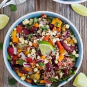 Summer Corn and Quinoa Veggie Salad, a fresh and nutritious summertime meal made with sweet baked corn, crisp veggies and high-protein quinoa.