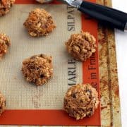 Chocolate Chip Pecan Oatmeal Cookies, a super satisfying toaster oven cookie recipe made with whole grains, rich chocolate chips and toasted pecans.