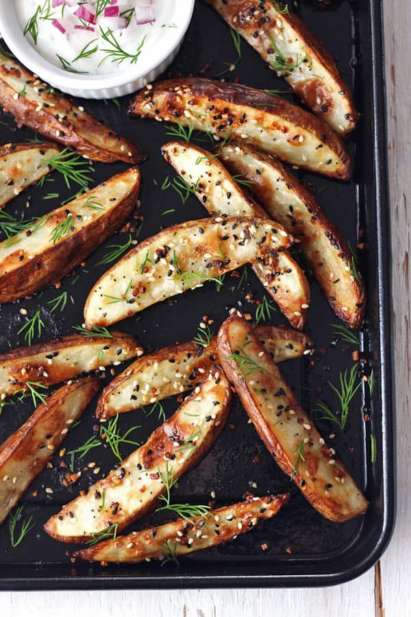Toaster Oven Baked Potato Wedges (Everything Bagel Style)