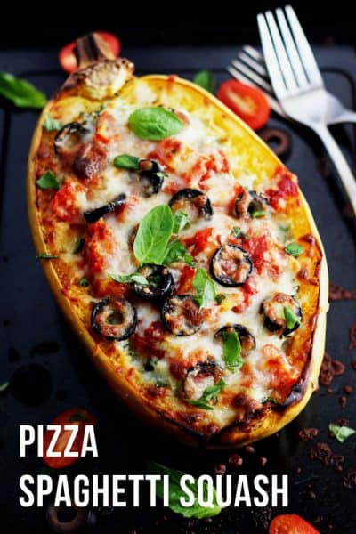 Unbelievably Cheesy Veggie Pizza Spaghetti Squash Boats